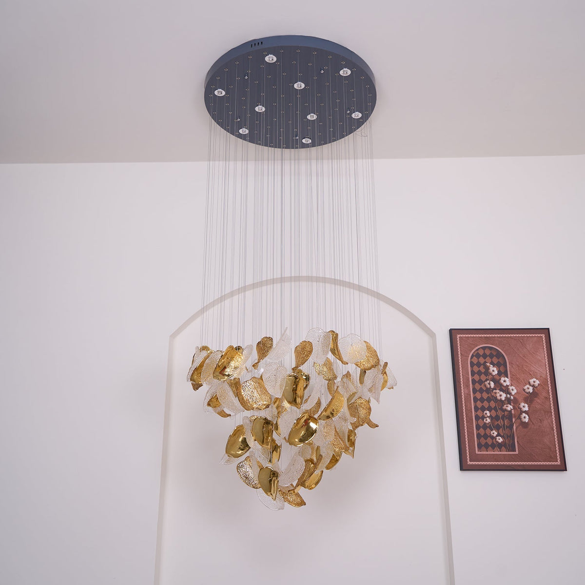 Shake Leaves Chandelier - ∅ 31.8″ x 78.7″ / Dia 80cm x 200cmGold & ClearWarm LightBlushlighting