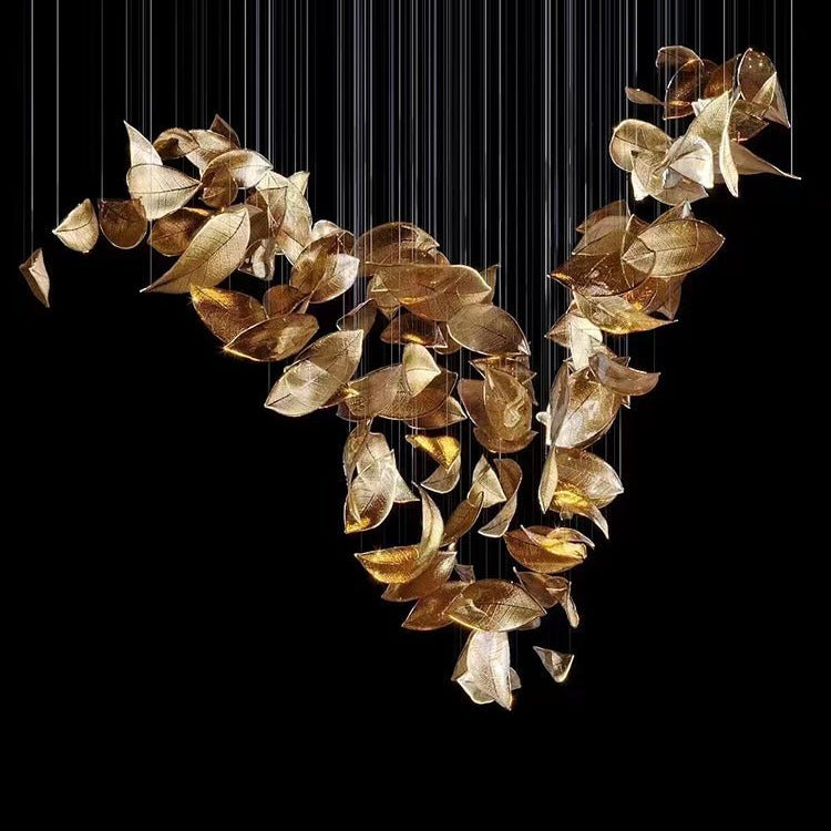 Shake Leaves Chandelier - ∅ 39.4″ x 78.7″ / Dia 100cm x 200cmGold & ClearWarm LightBlushlighting