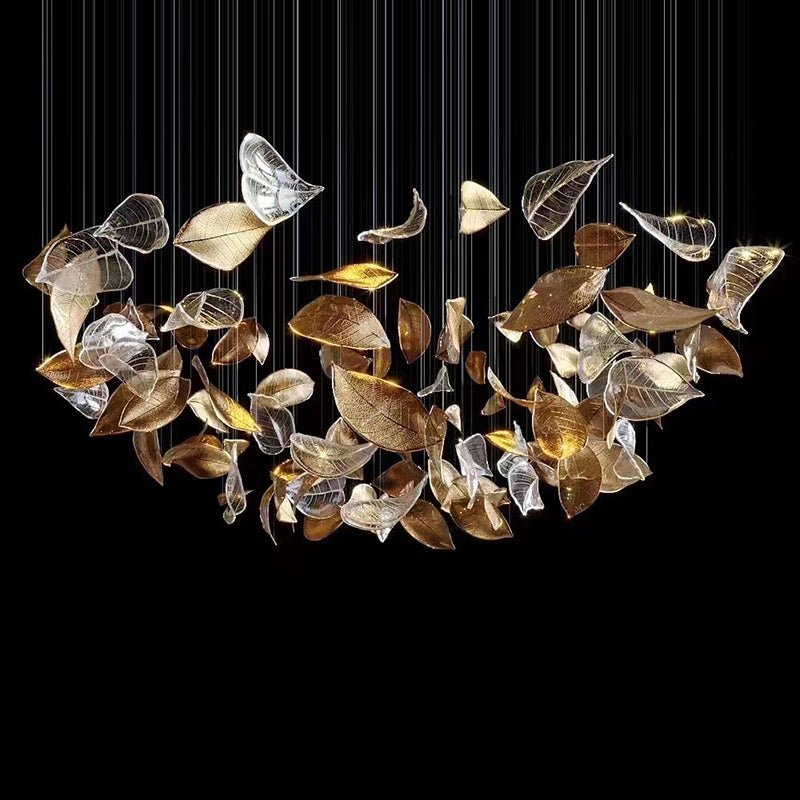 Shake Leaves Chandelier - ∅ 39.4″ x 78.7″ / Dia 100cm x 200cmGold & ClearWarm LightBlushlighting