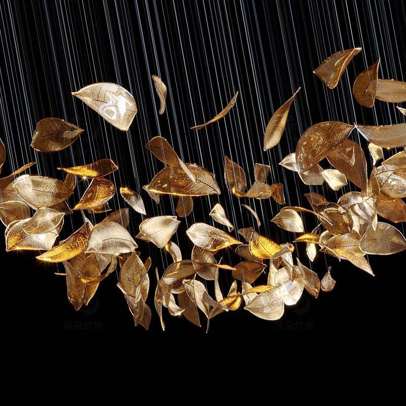 Shake Leaves Chandelier - ∅ 39.4″ x 78.7″ / Dia 100cm x 200cmGold & ClearWarm LightBlushlighting