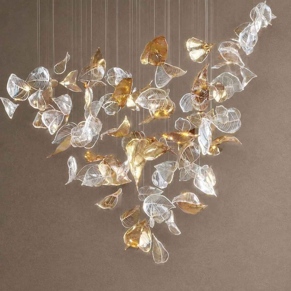 Shake Leaves Chandelier - ∅ 31.8″ x 78.7″ / Dia 80cm x 200cmGold & ClearWarm LightBlushlighting