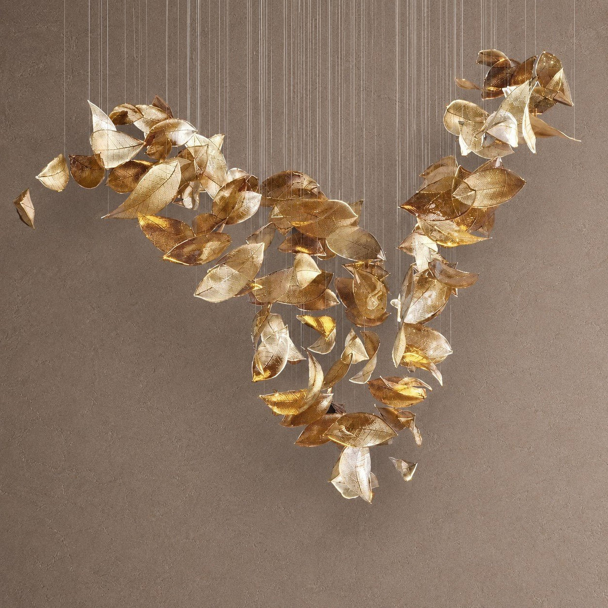 Shake Leaves Chandelier - ∅ 31.8″ x 78.7″ / Dia 80cm x 200cmGold & ClearWarm LightBlushlighting