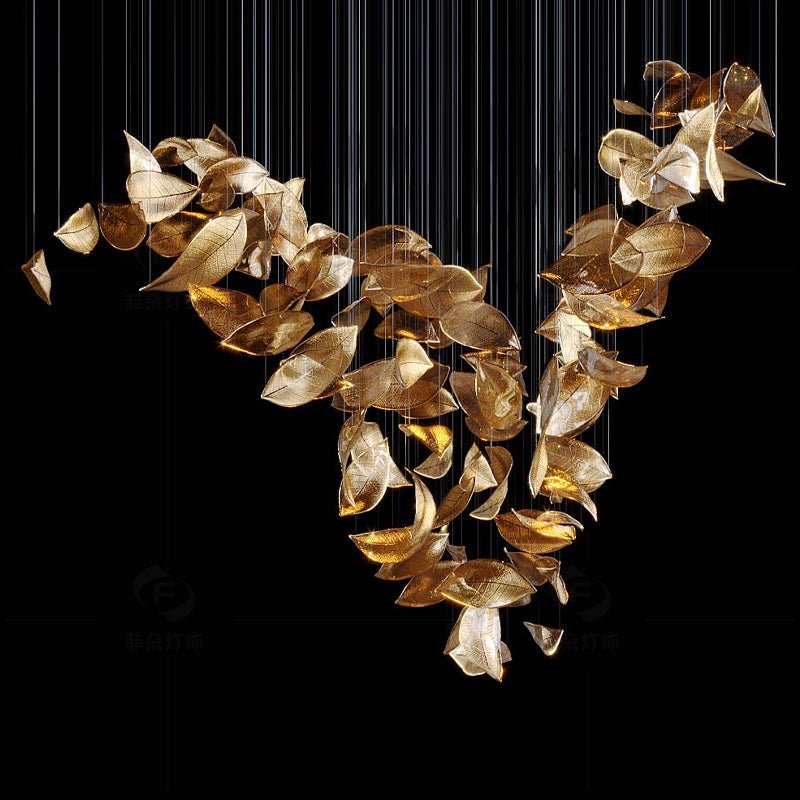 Shake Leaves Chandelier - ∅ 39.4″ x 78.7″ / Dia 100cm x 200cmGold & ClearWarm LightBlushlighting