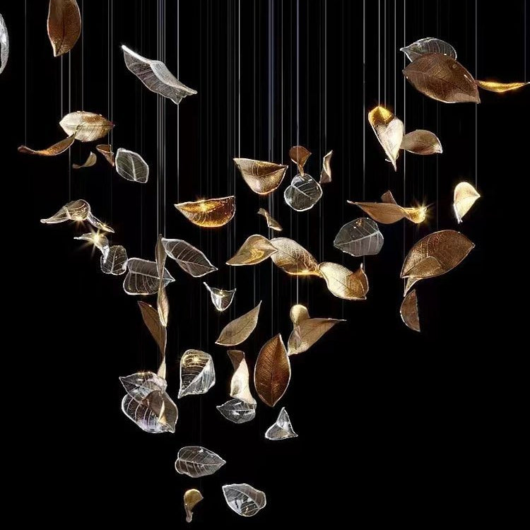 Shake Leaves Chandelier - ∅ 39.4″ x 78.7″ / Dia 100cm x 200cmGold & ClearWarm LightBlushlighting