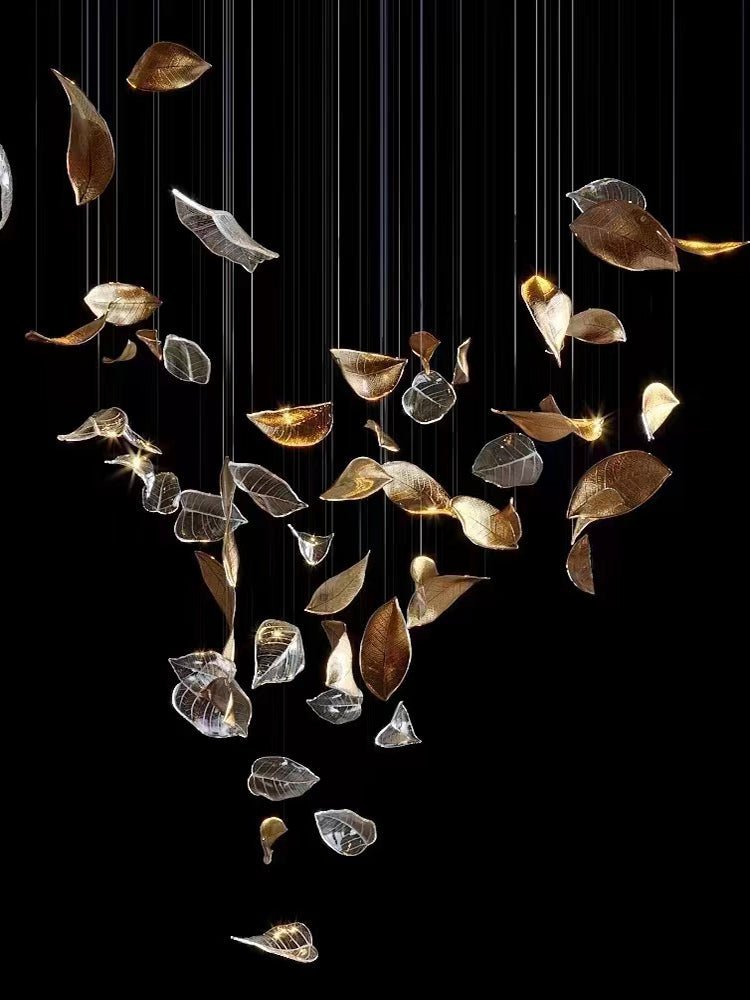 Shake Leaves Chandelier - ∅ 39.4″ x 78.7″ / Dia 100cm x 200cmGold & ClearWarm LightBlushlighting