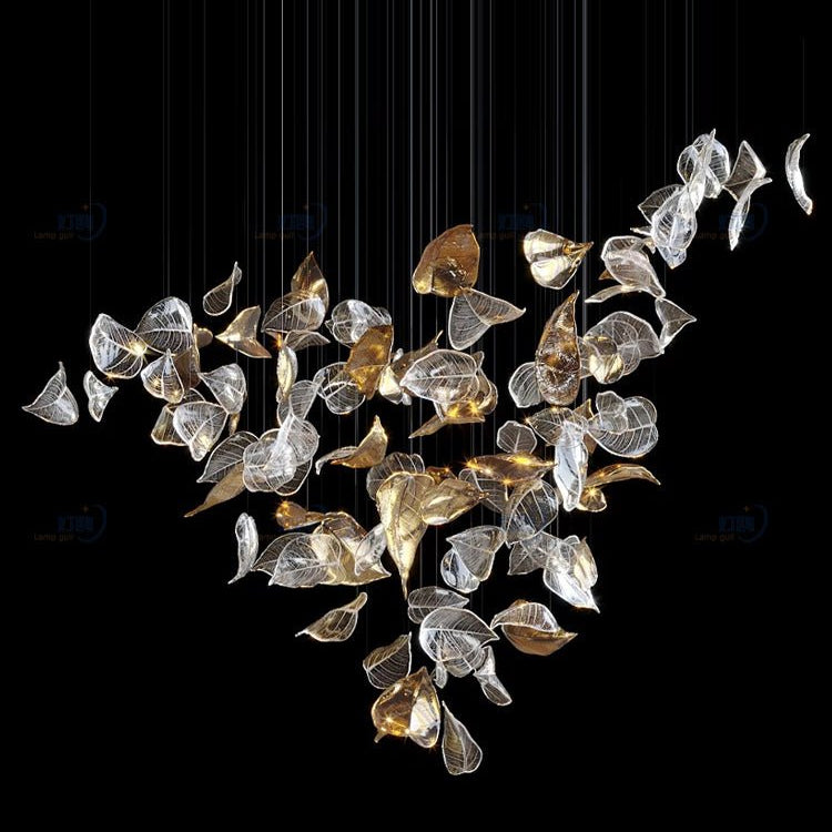 Shake Leaves Chandelier - ∅ 39.4″ x 78.7″ / Dia 100cm x 200cmGold & ClearWarm LightBlushlighting