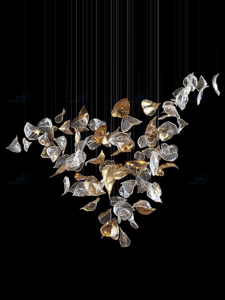 Shake Leaves Chandelier - ∅ 39.4″ x 78.7″ / Dia 100cm x 200cmGold & ClearWarm LightBlushlighting