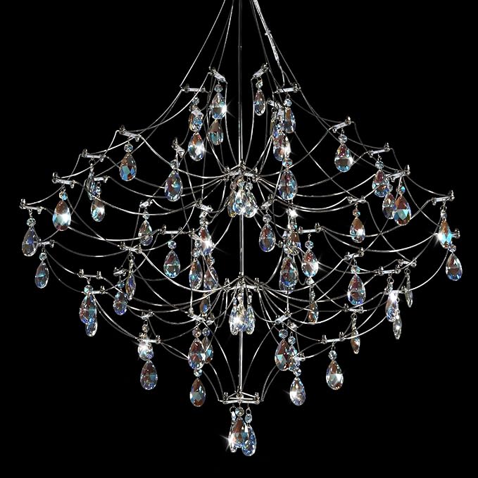 Silver 31.5" Round Crystal Raindrop Chandelier for Modern Homes - Round - D31.5Blushlighting