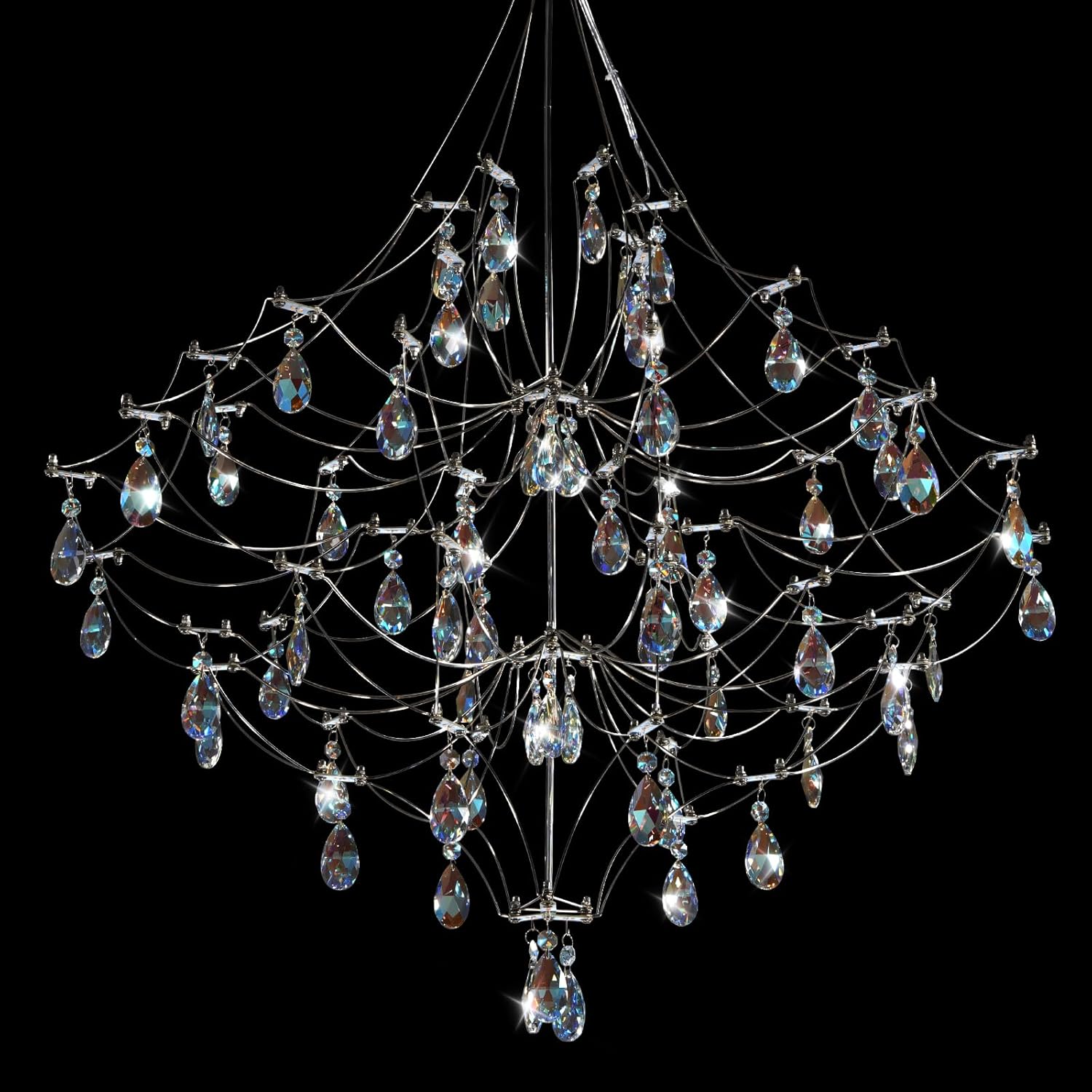 Silver 31.5" Round Crystal Raindrop Chandelier for Modern Homes - Round - D31.5Blushlighting