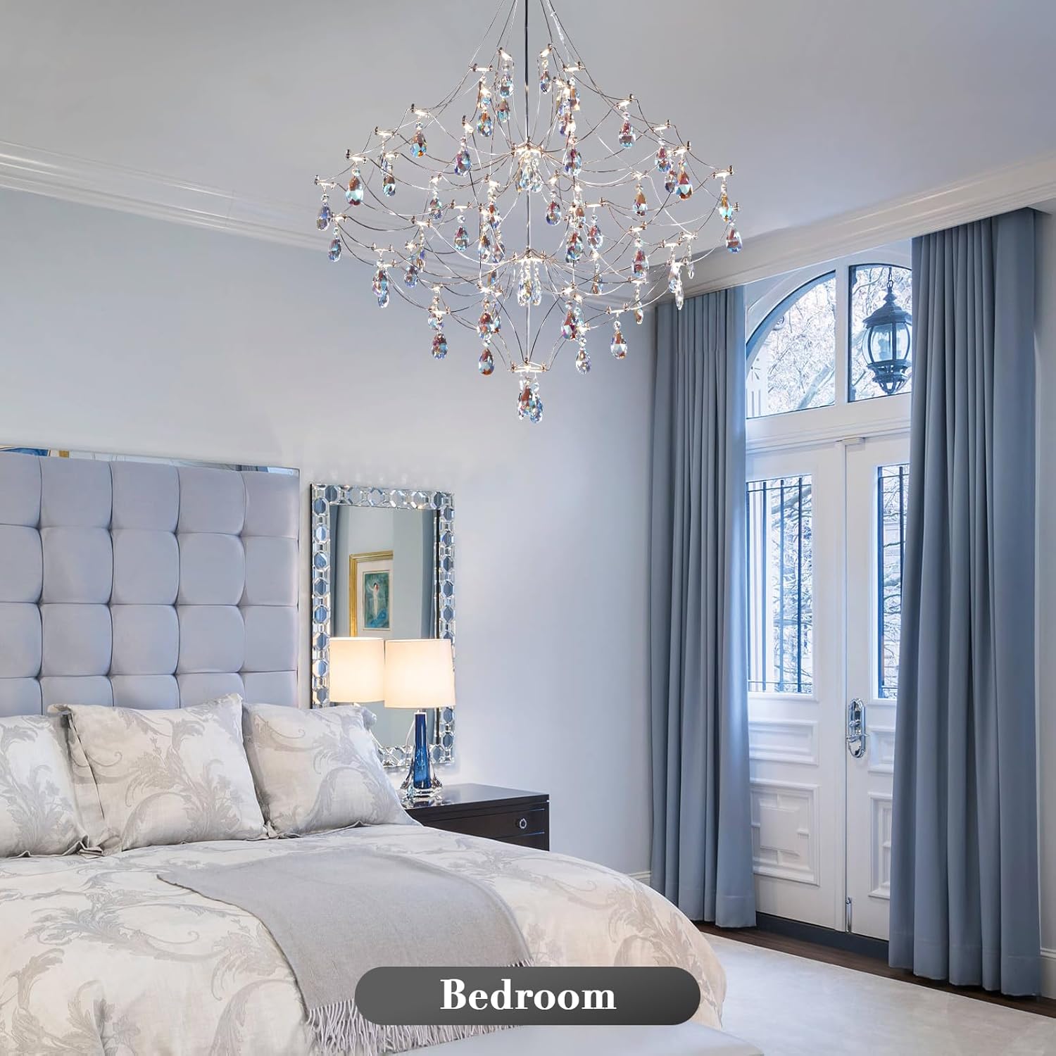 Silver 31.5" Round Crystal Raindrop Chandelier for Modern Homes