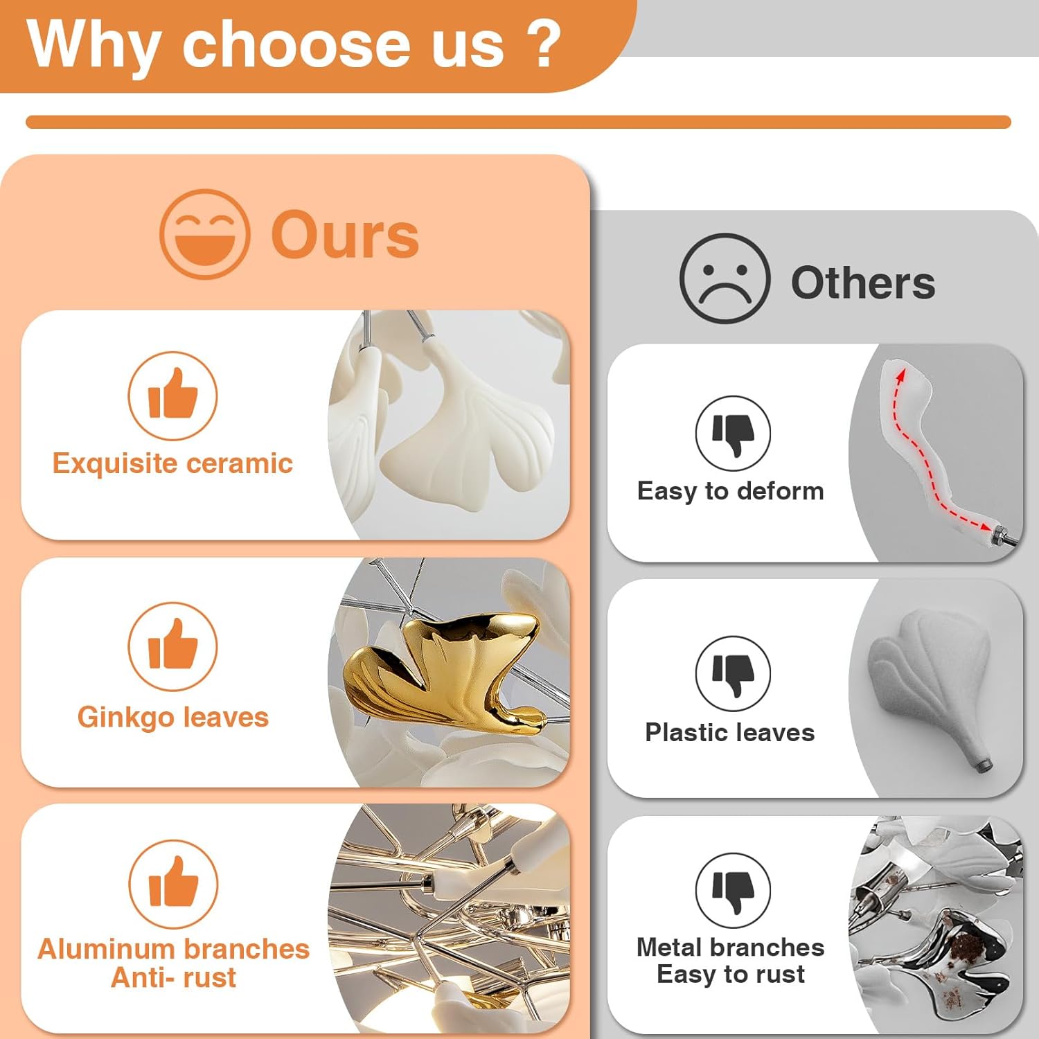 Silver Ceramic Ginkgo Leaf Branch Chandelier – 47.2" Brass Rectangle - Silver47.2INCHBlushlighting