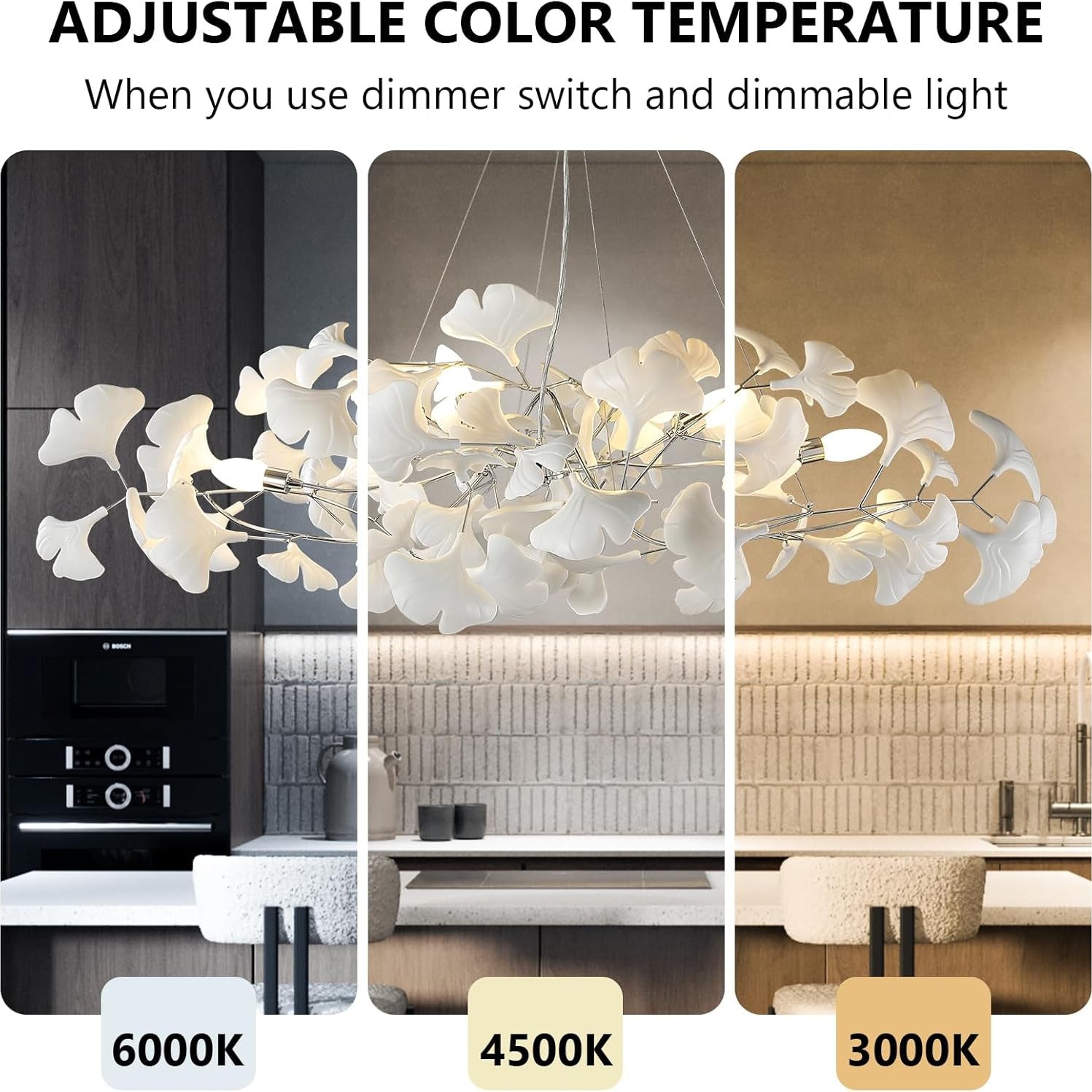 Silver Ceramic Ginkgo Leaf Branch Chandelier – 47.2" Brass Rectangle