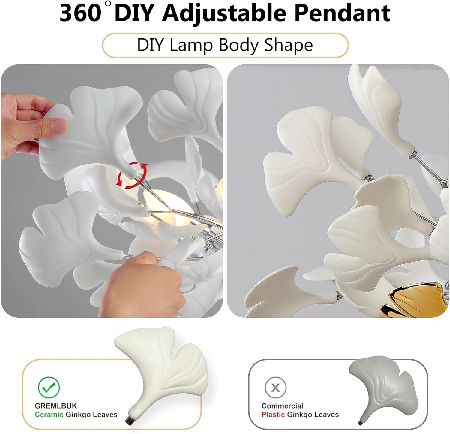 Silver Ceramic Ginkgo Leaf Tree Branch Chandelier – 40" Round Luxury Fixture - Silver40INCHBlushlighting