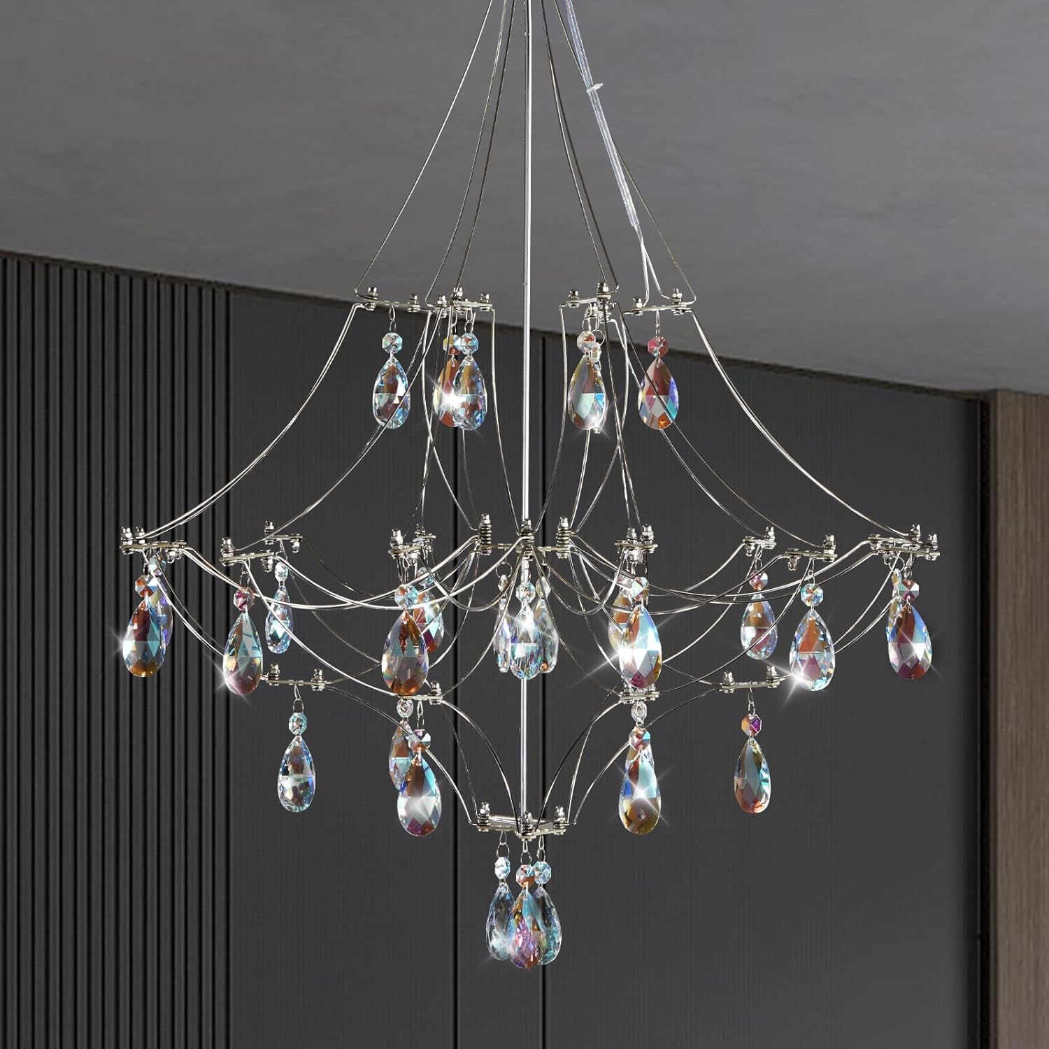 Silver Crystal Round Chandelier 23.6" Modern Luxury Raindrop Light - Round - D23.6"Blushlighting