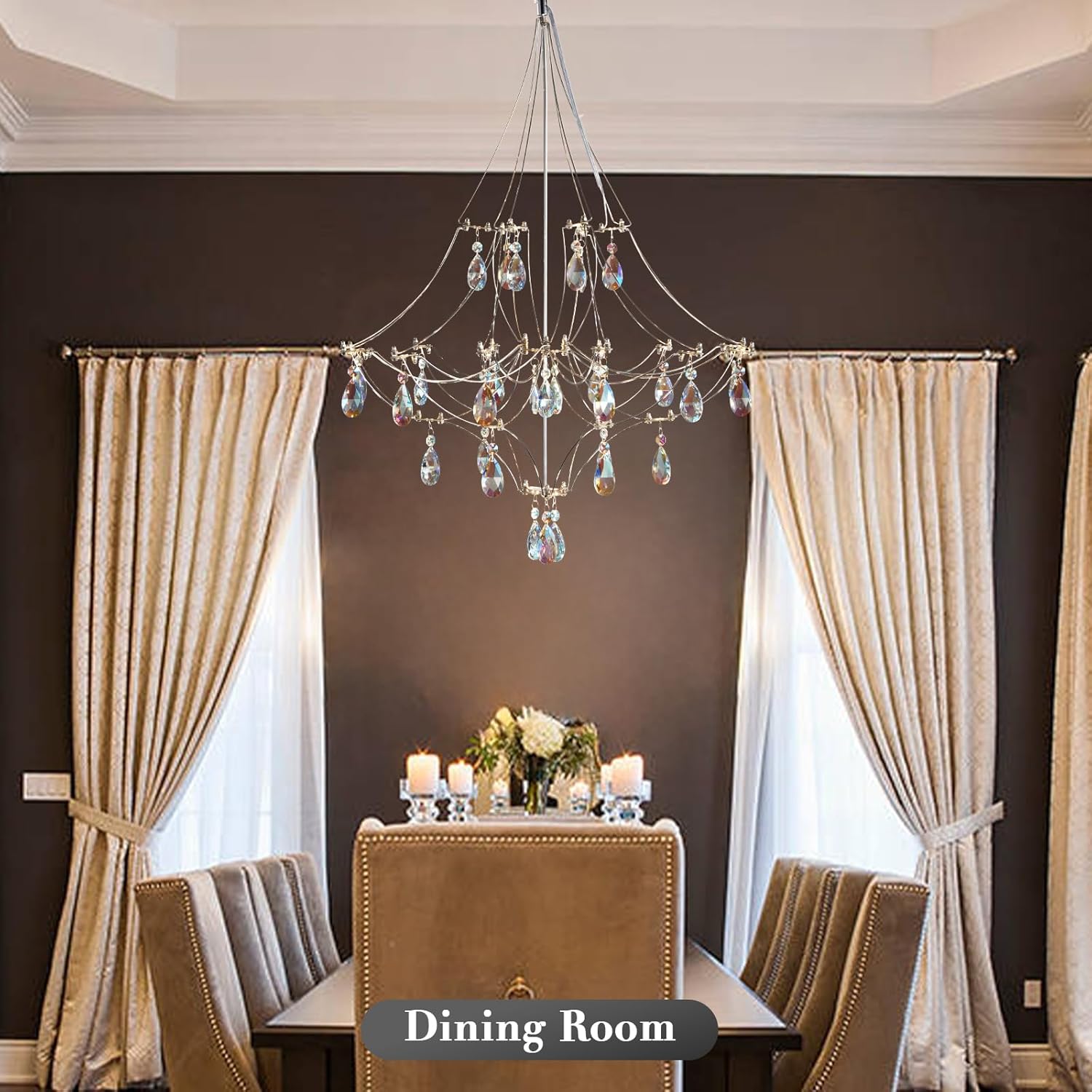 Silver Crystal Round Chandelier 23.6" Modern Luxury Raindrop Light - Round - D23.6"Blushlighting