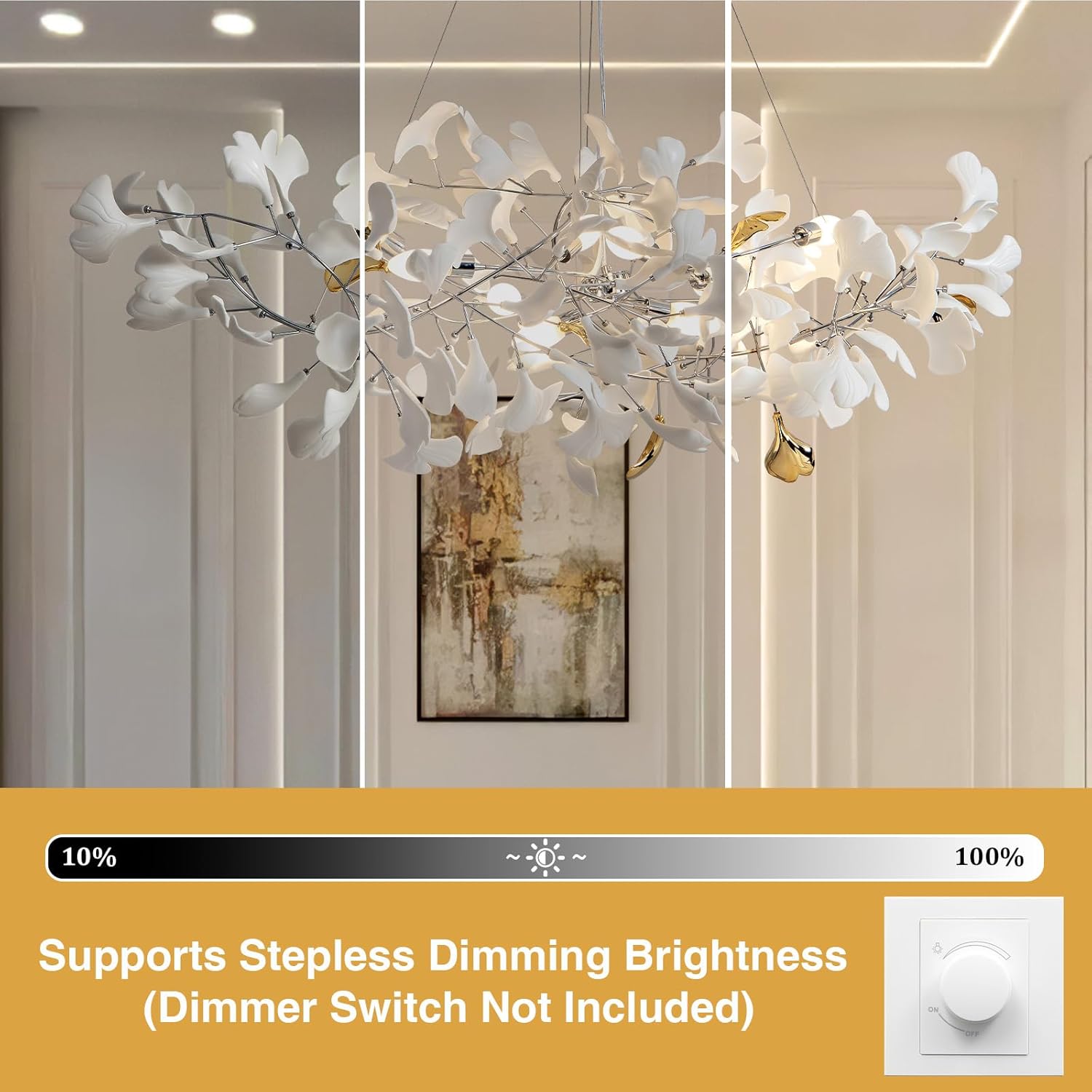 Silver Ginkgo Leaf Branch Chandelier – 59" Modern Brass Light - Silver59INCHBlushlighting