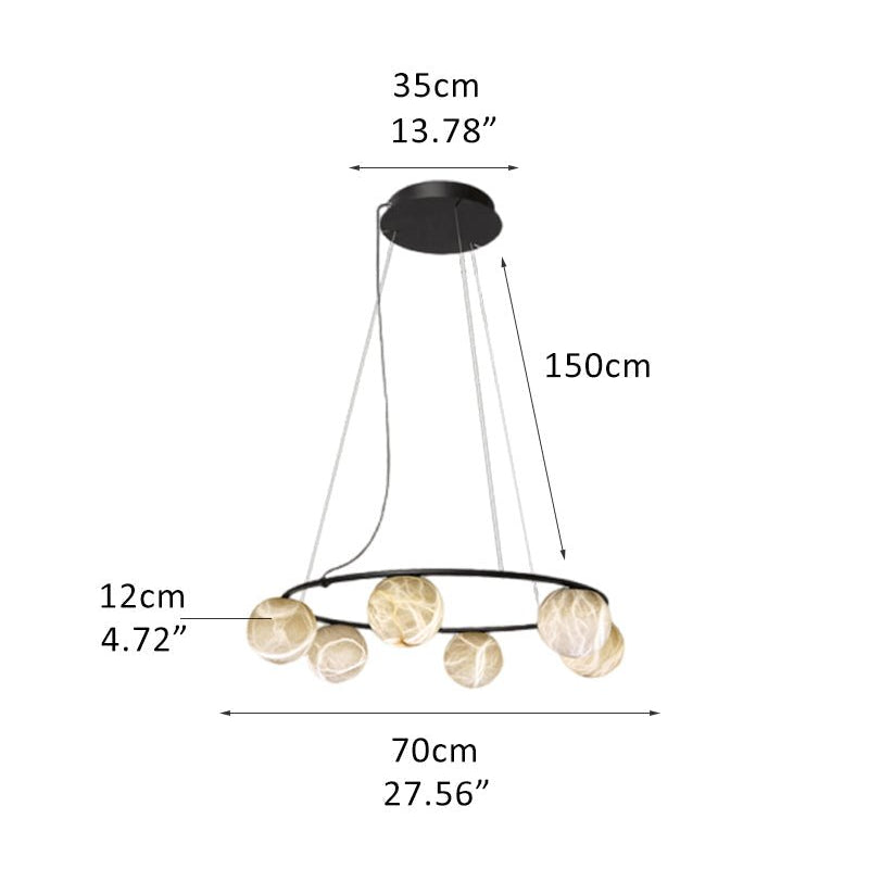 Single/Triple Spiral black ring cluster alabaster 6/9/12/27 balls chandelier - 6-light-D12cm/D4.72"Warm lightWhite + BlackBlushlighting