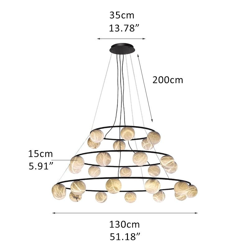 Single/Triple Spiral black ring cluster alabaster 6/9/12/27 balls chandelier - 27-light-D15cm/D5.91"-3 ringWarm lightWhite + BlackBlushlighting