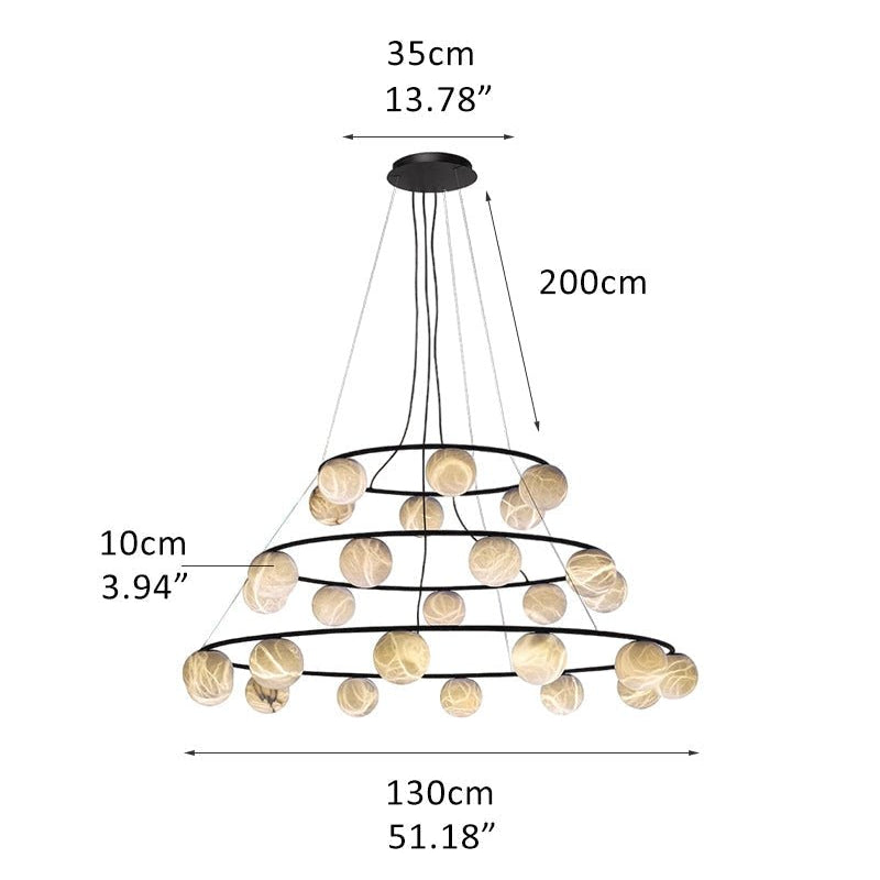 Single/Triple Spiral black ring cluster alabaster 6/9/12/27 balls chandelier - 27-light-D10cm/D3.94"-3 ringWarm lightWhite + BlackBlushlighting