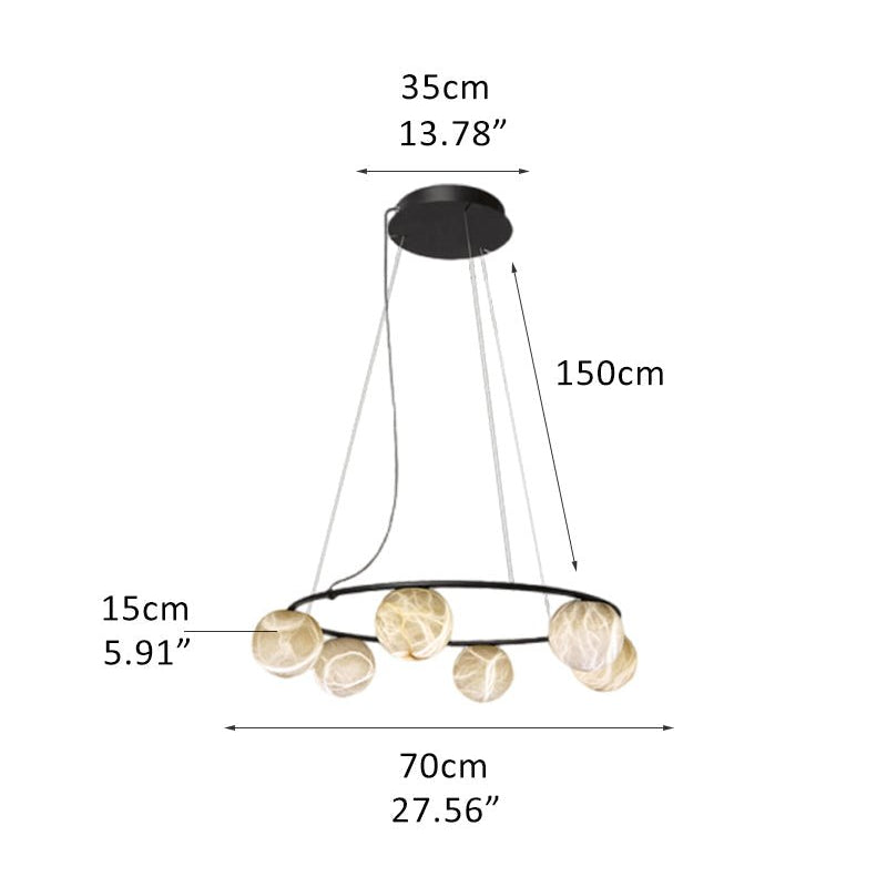 Single/Triple Spiral black ring cluster alabaster 6/9/12/27 balls chandelier - 6-light-D15cm/D5.91"Warm lightWhite + BlackBlushlighting