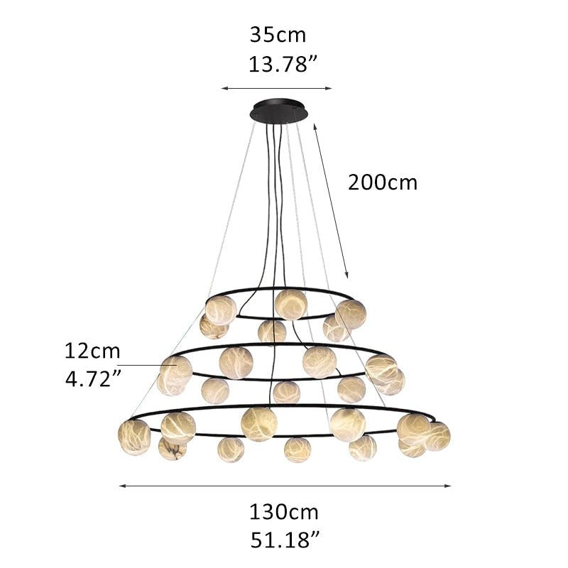 Single/Triple Spiral black ring cluster alabaster 6/9/12/27 balls chandelier - 27-light-D12cm/D4.72"-3 ringWarm lightWhite + BlackBlushlighting