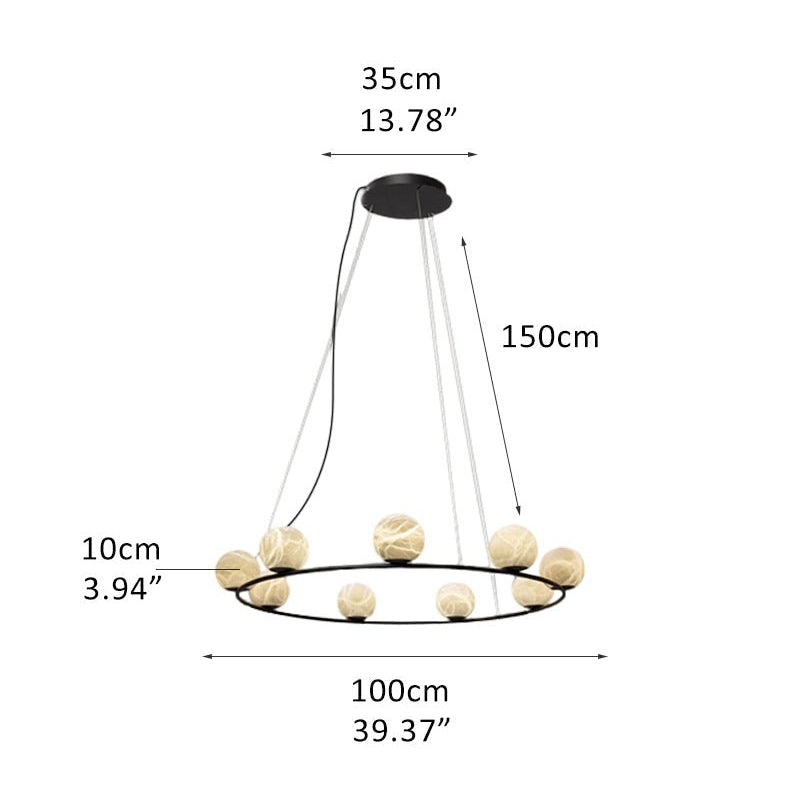 Single/Triple Spiral black ring cluster alabaster 6/9/12/27 balls chandelier - 9-light-D10cm/D3.94"Warm lightWhite + BlackBlushlighting