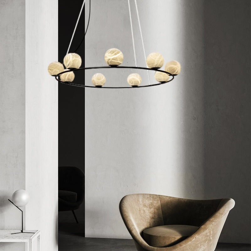 Single/Triple Spiral black ring cluster alabaster 6/9/12/27 balls chandelier - 6-light-D10cm/D3.94"Warm lightWhite + BlackBlushlighting
