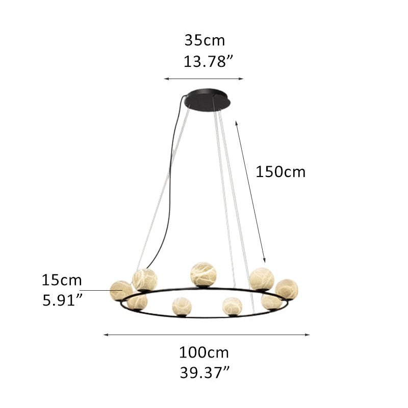 Single/Triple Spiral black ring cluster alabaster 6/9/12/27 balls chandelier - 9-light-D15cm/D5.91"Warm lightWhite + BlackBlushlighting