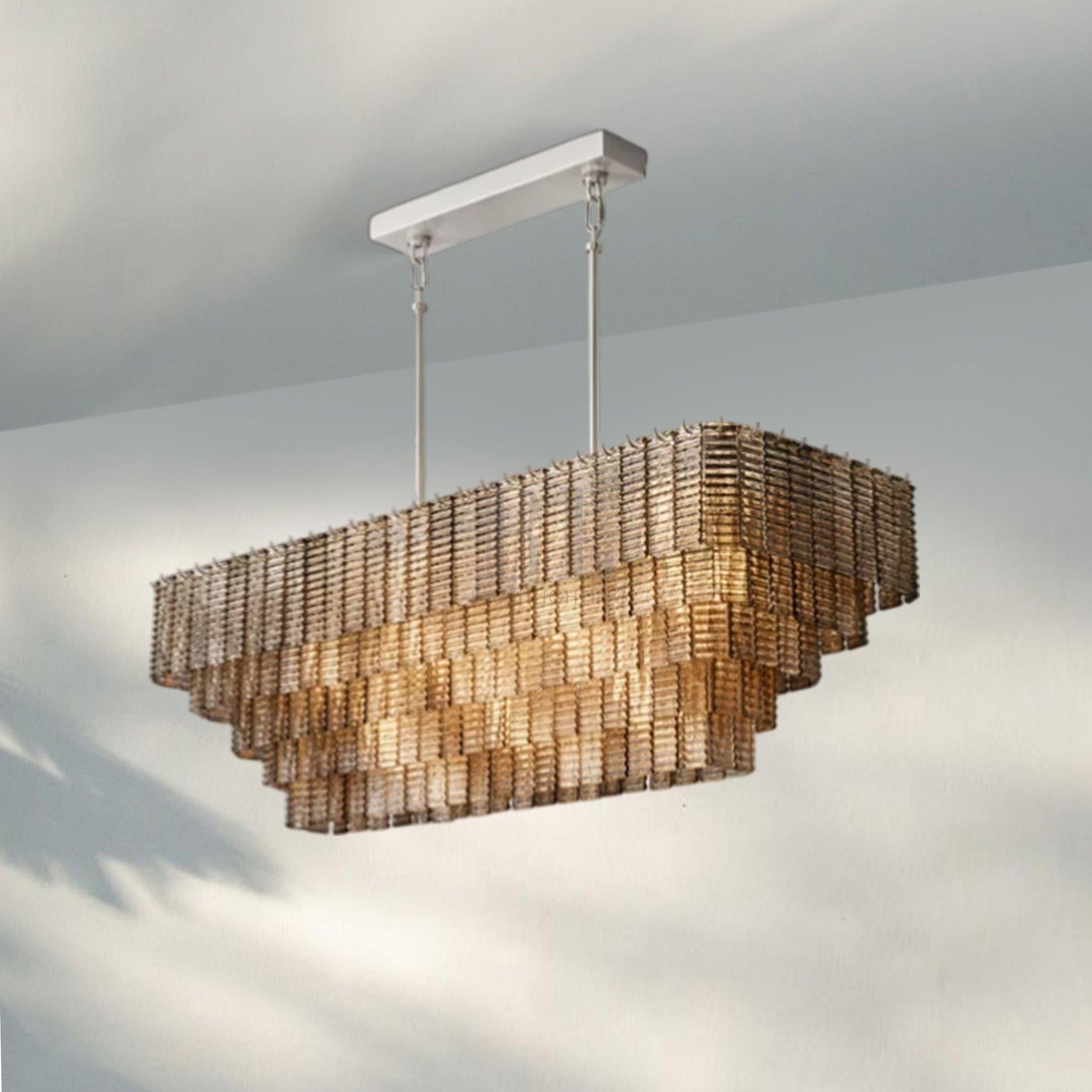 Sirena Glass Rectangular Chandelier 59"-Clear-Satin Nickel-