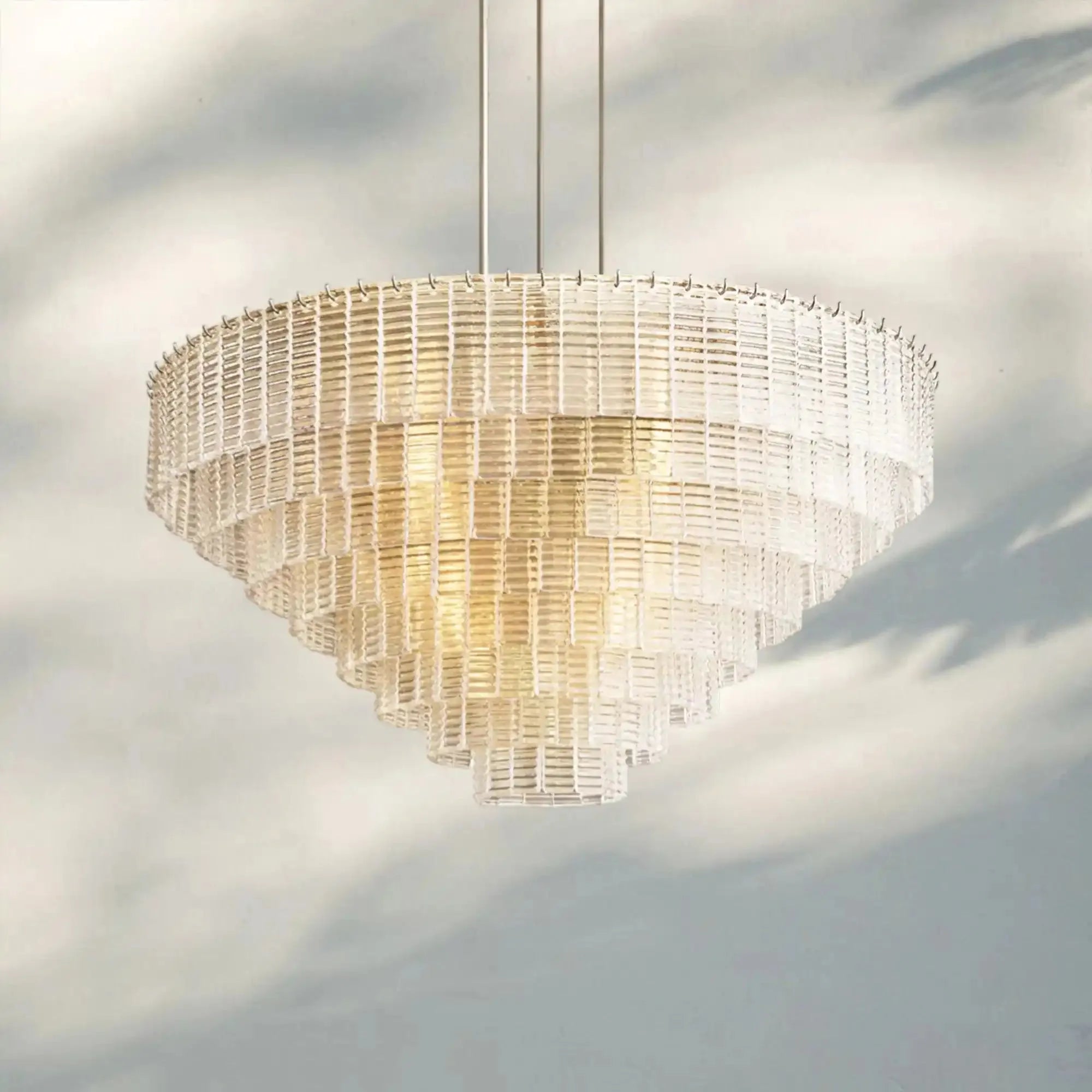 Sirena Smoke Round Chandelier 41" 52‘’ 65‘’-52''-Satin Nickel-Clear