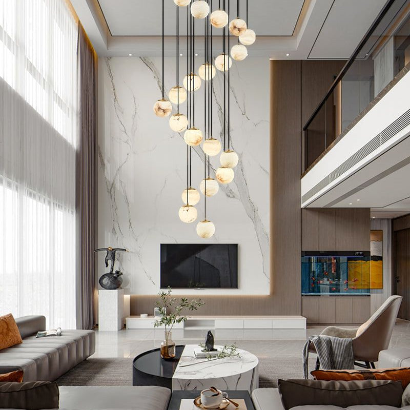 Small Alabaster Cluster Globes Ceiling Pendant Light For High Ceiling - 1-light-D10cm/D3.94"White + BrassBlushlighting