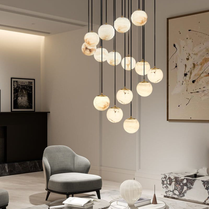 Small Alabaster Cluster Globes Ceiling Pendant Light For High Ceiling - 1-light-D10cm/D3.94"White + BrassBlushlighting