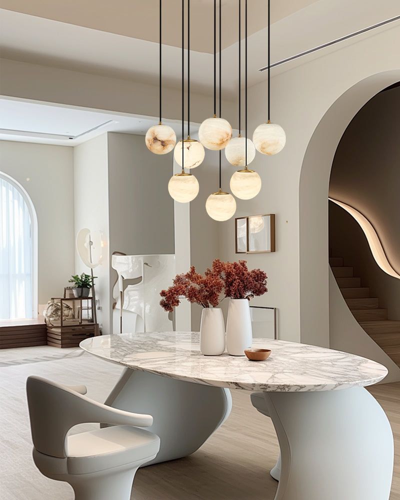 Small Alabaster Cluster Globes Ceiling Pendant Light For High Ceiling - 1-light-D10cm/D3.94"White + BrassBlushlighting