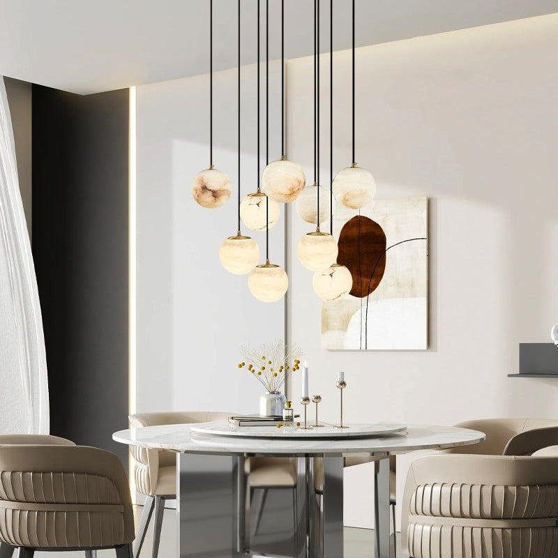 Small Alabaster Cluster Globes Ceiling Pendant Light For High Ceiling - 1-light-D10cm/D3.94"White + BrassBlushlighting