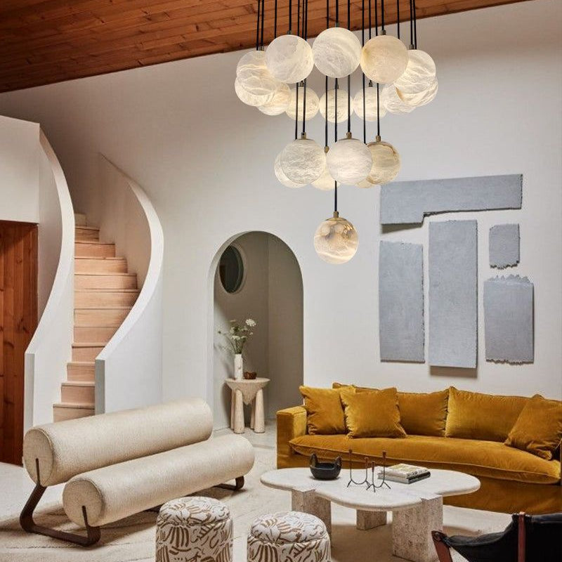 Small Alabaster Cluster Globes Ceiling Pendant Light For High Ceiling - 1-light-D10cm/D3.94"White + BrassBlushlighting
