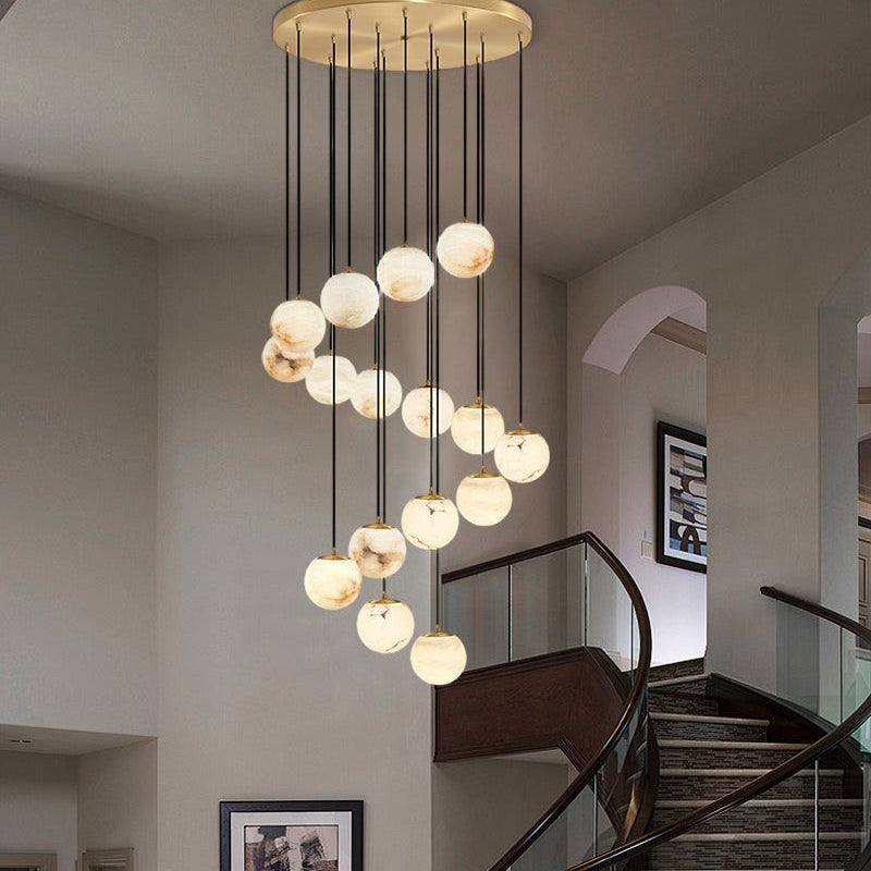 Small Alabaster Cluster Globes Ceiling Pendant Light For High Ceiling - 1-light-D10cm/D3.94"White + BrassBlushlighting