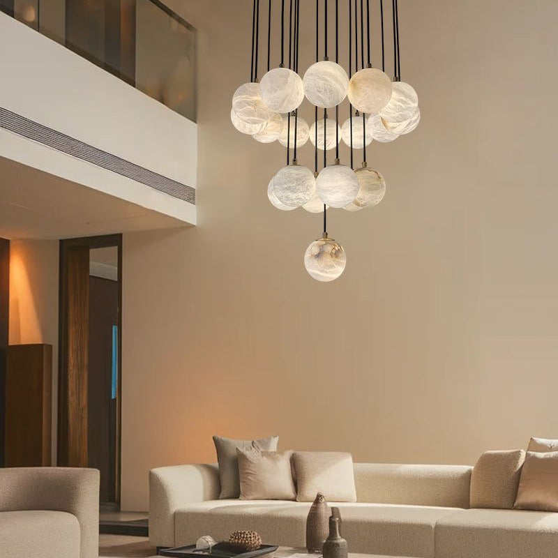 Small Alabaster Cluster Globes Ceiling Pendant Light For High Ceiling - 1-light-D10cm/D3.94"White + BrassBlushlighting