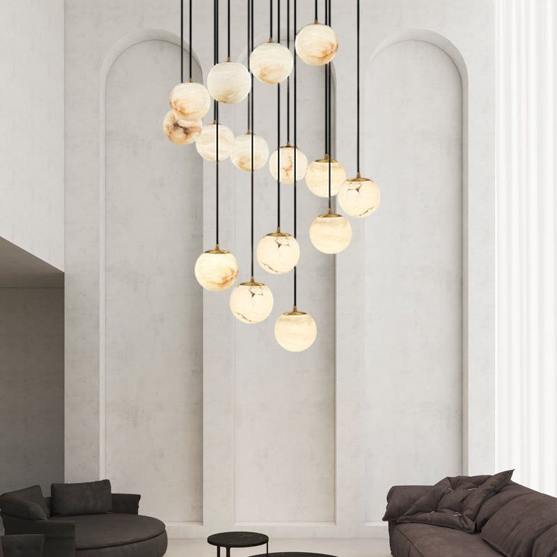 Small Alabaster Cluster Globes Ceiling Pendant Light For High Ceiling - 1-light-D10cm/D3.94"White + BrassBlushlighting