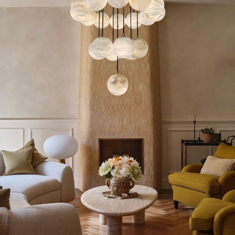 Small Alabaster Cluster Globes Ceiling Pendant Light For High Ceiling - 1-light-D10cm/D3.94"White + BrassBlushlighting