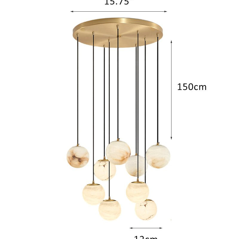 Small Alabaster Cluster Globes Ceiling Pendant Light For High Ceiling - 9-light-D12cm/D4.72"White + BrassBlushlighting