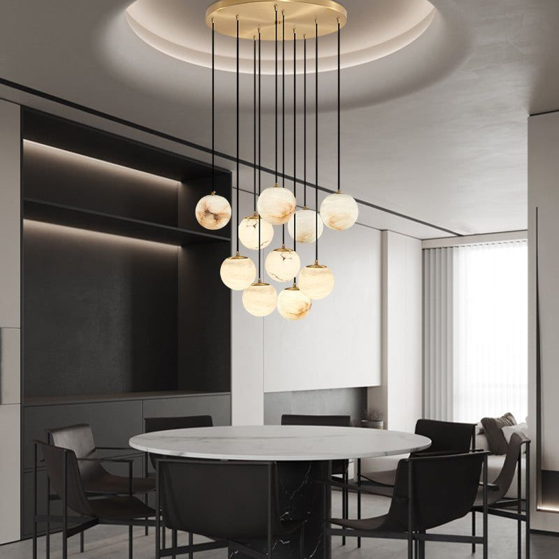 Small Alabaster Cluster Globes Ceiling Pendant Light For High Ceiling - 1-light-D10cm/D3.94"White + BrassBlushlighting