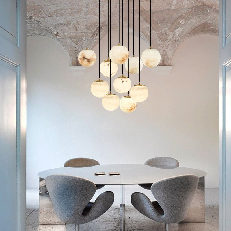 Small Alabaster Cluster Globes Ceiling Pendant Light For High Ceiling - 1-light-D10cm/D3.94"White + BrassBlushlighting