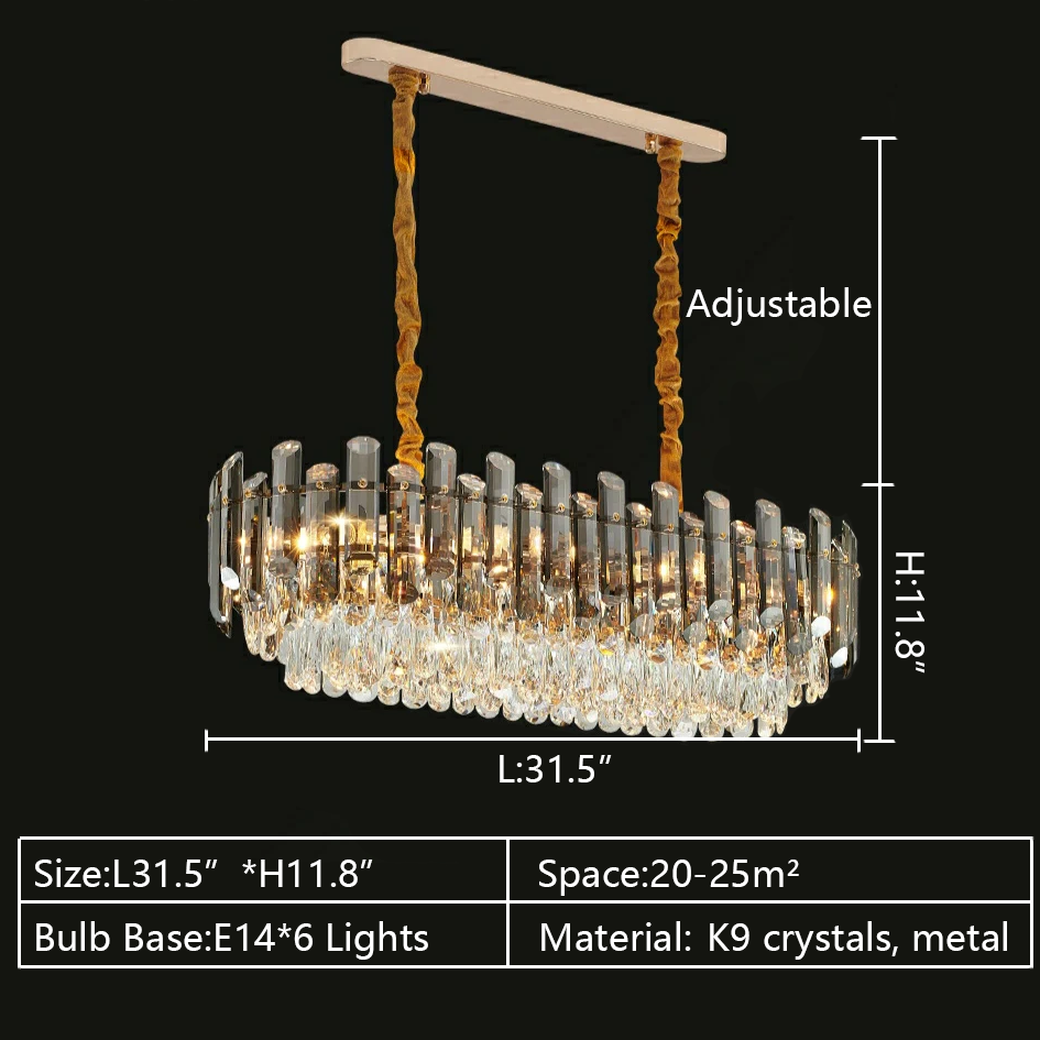 Luxury Rectangle 31.5inch Large Flush Mounted K9 Crystal Chandelier