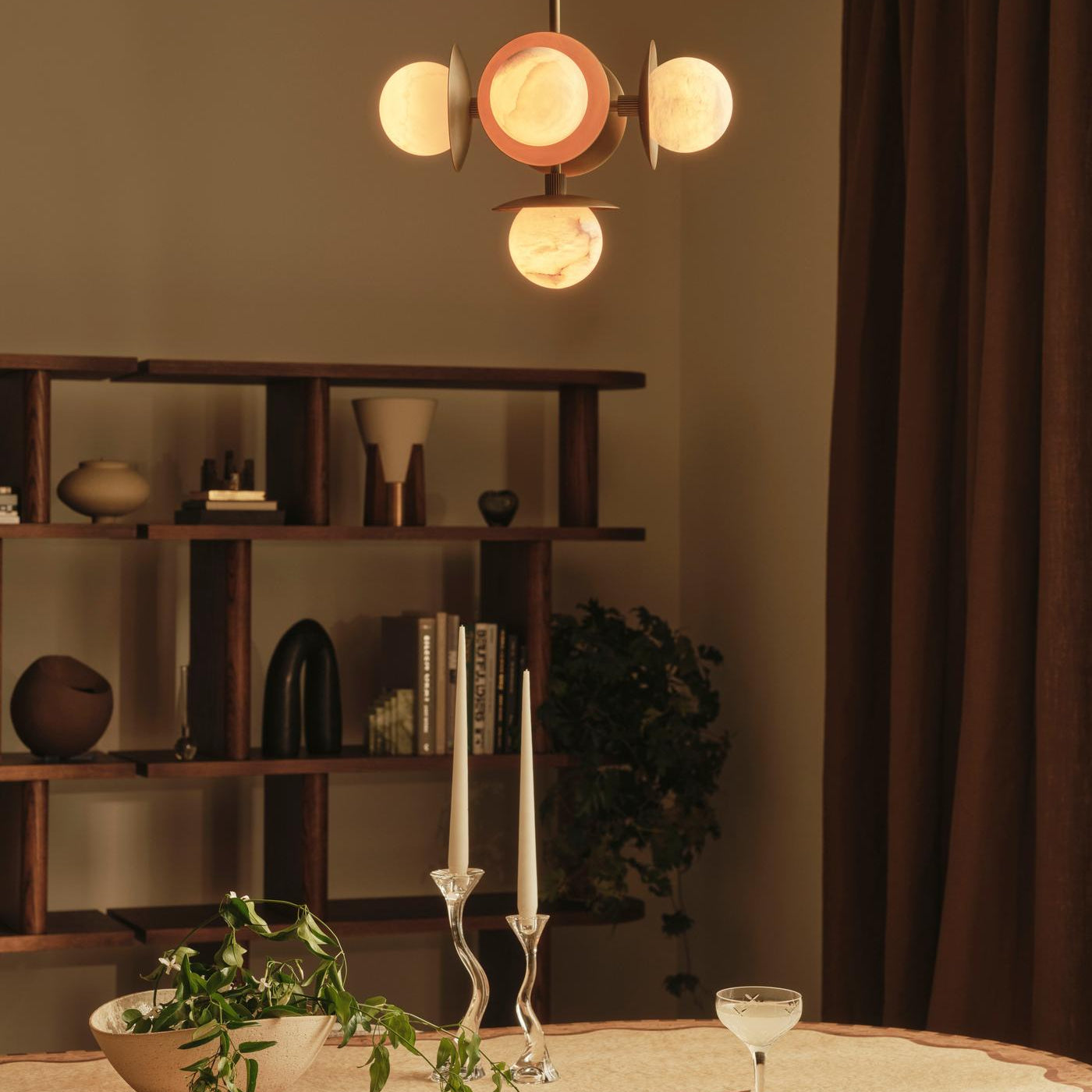 Snowflake Alabaster Orb Chandelier - ∅ 15″ x H 59″Bronze & WhiteBlushlighting