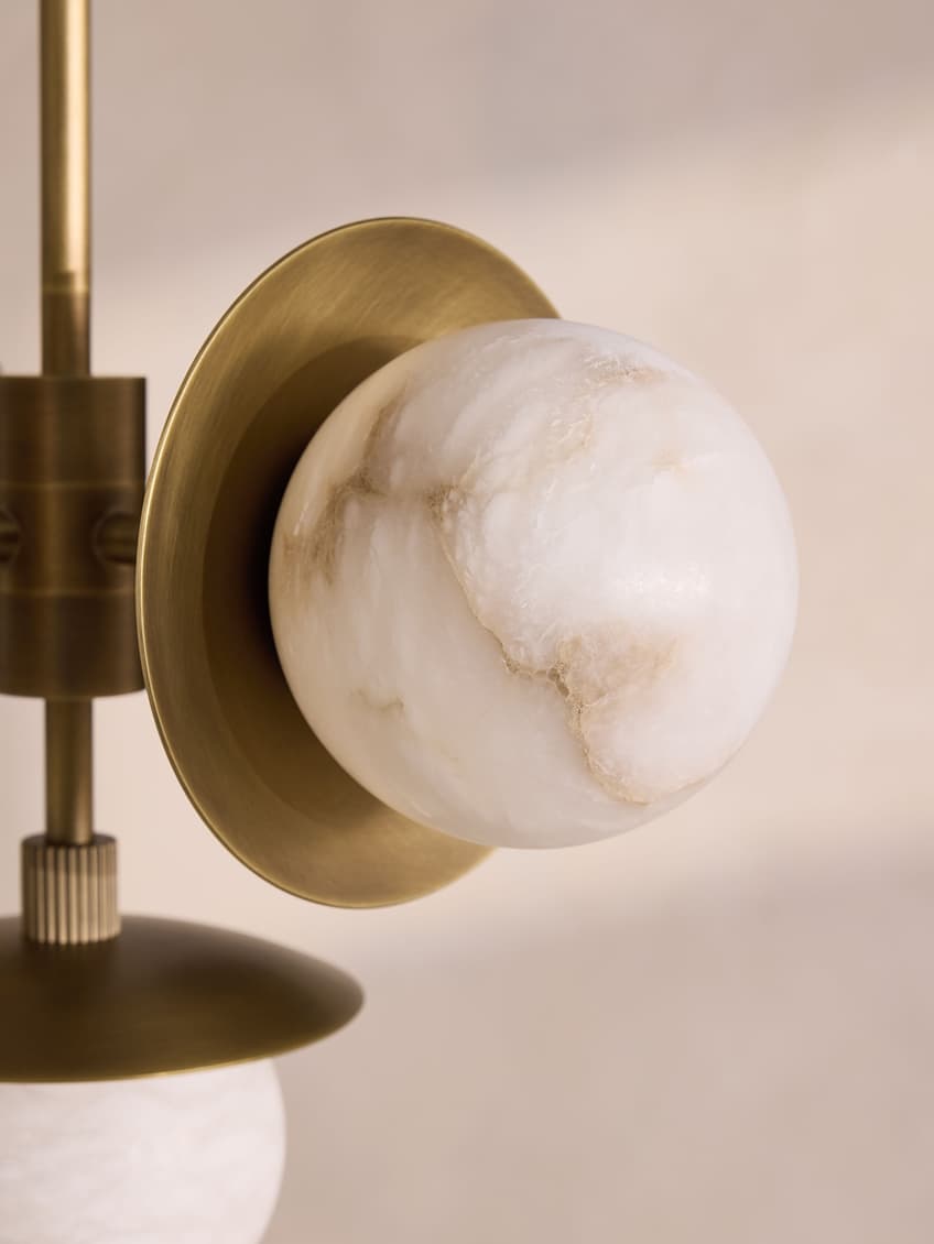 Snowflake Alabaster Orb Chandelier - ∅ 15″ x H 59″Bronze & WhiteBlushlighting