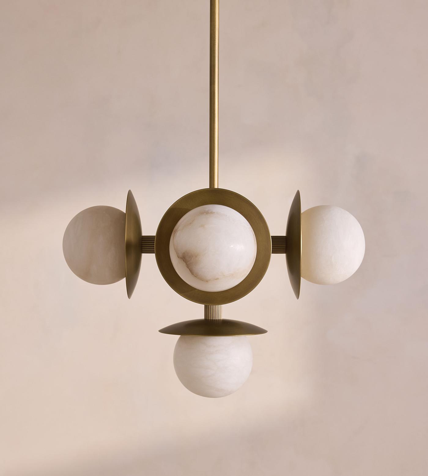 Snowflake Alabaster Orb Chandelier - ∅ 15″ x H 59″Bronze & WhiteBlushlighting