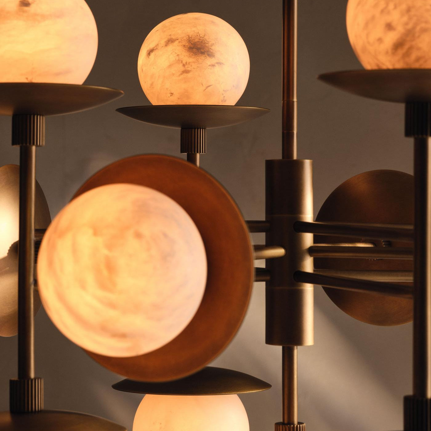 Snowflake Alabaster Orb Chandelier - ∅ 15″ x H 59″Bronze & WhiteBlushlighting