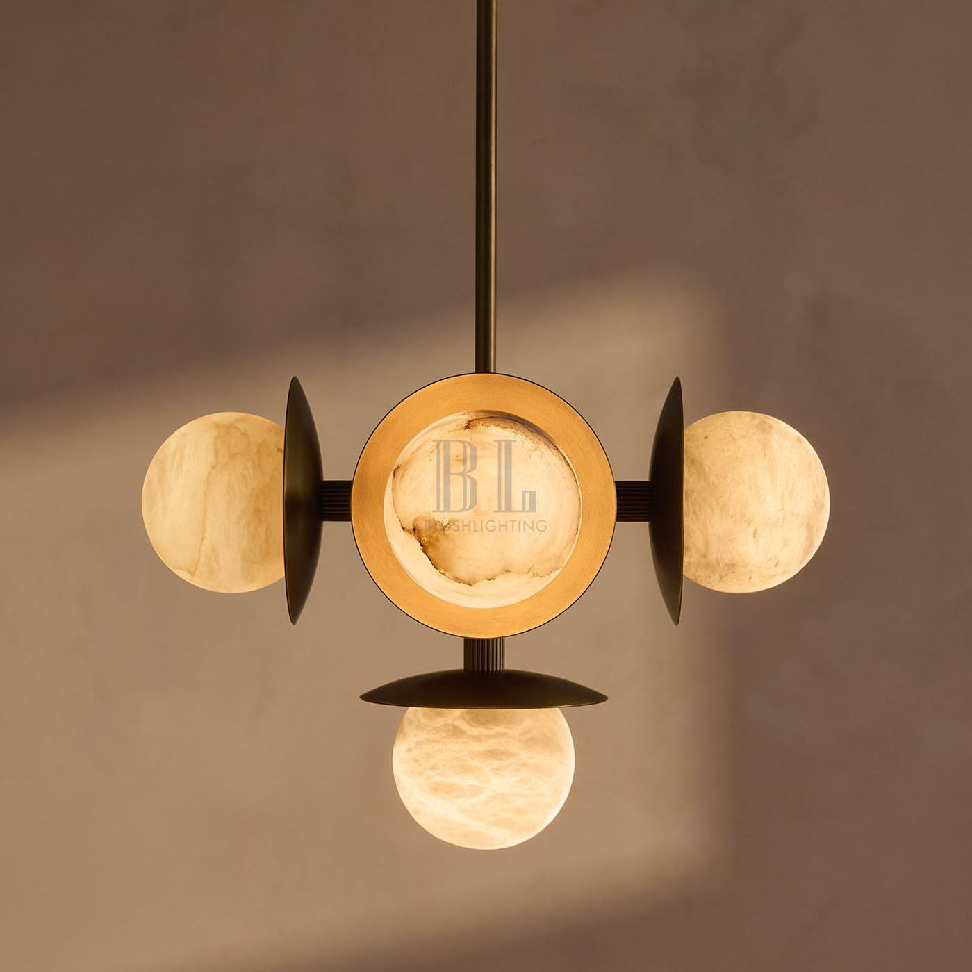 Snowflake Alabaster Orb Chandelier - ∅ 15″ x H 59″Bronze & WhiteBlushlighting