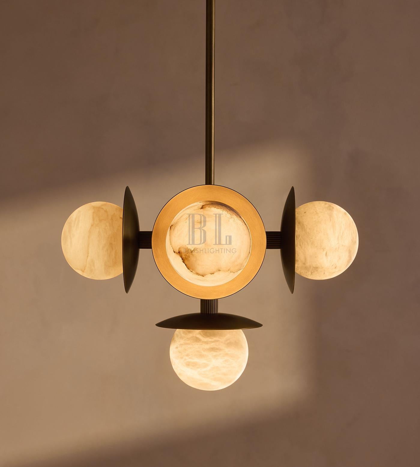 Snowflake Alabaster Orb Chandelier - ∅ 15″ x H 59″Bronze & WhiteBlushlighting