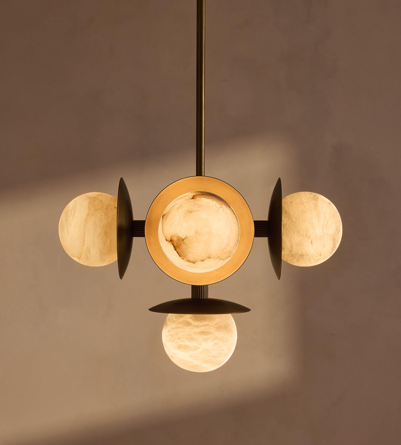 Snowflake Alabaster Orb Chandelier - ∅ 15″ x H 59″Bronze & WhiteBlushlighting